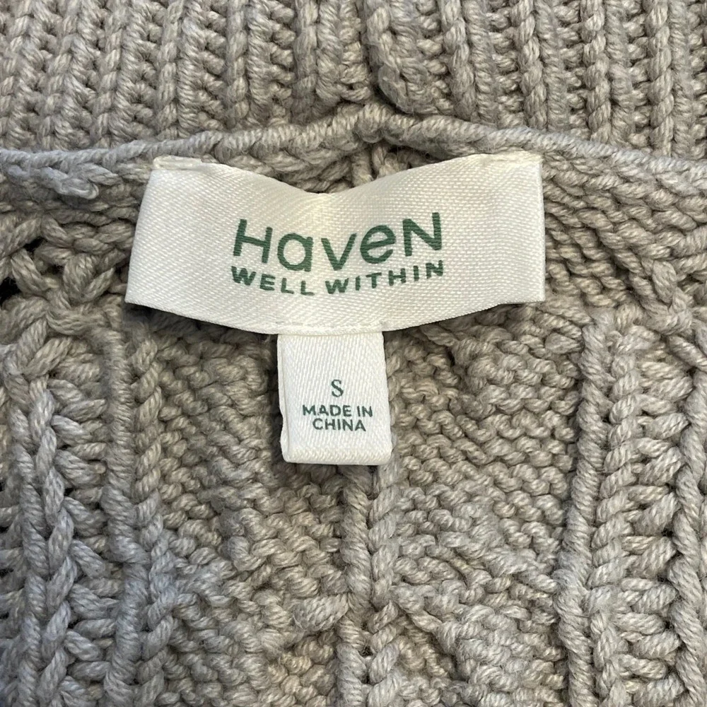 Haven Well Within Gray Cable Knit Shawl Collar Open Front Cardigan Sweater Small